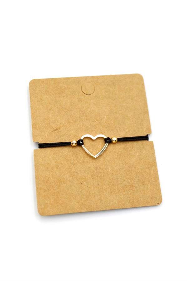Halka Kalp İp Bileklik - Siyah