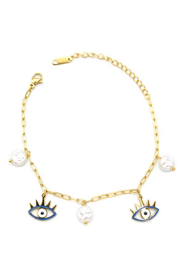 İnci Göz Bileklik - Altın