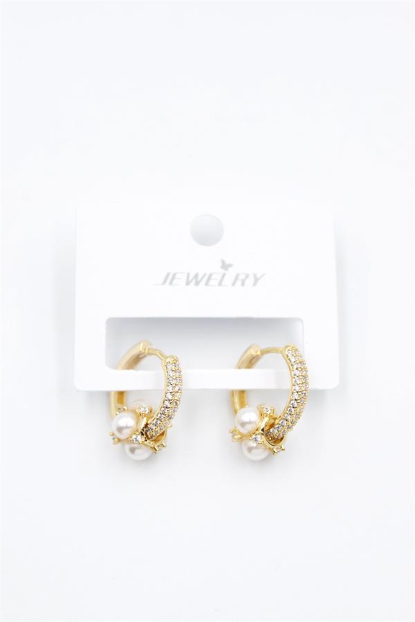 İncili Taşlı Halka Küpe - Altın