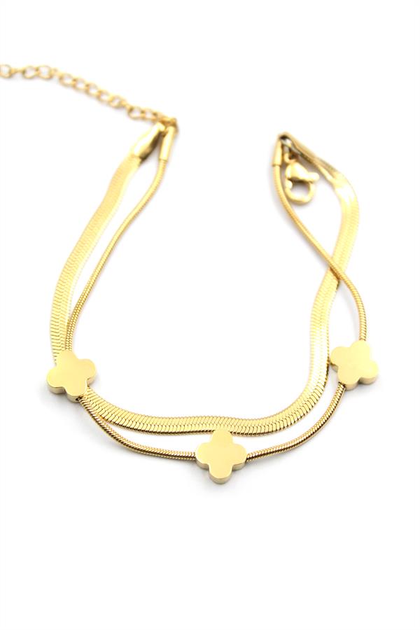 İtalyan Zincir Çoklu Yonca Bileklik - Altın