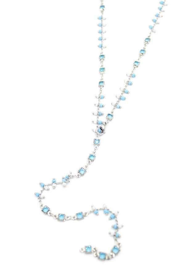 Mavi Taşlı Y Kolye - Gümüş