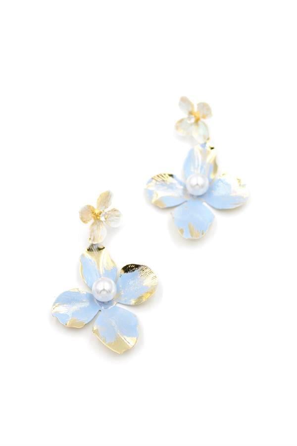 Metal Çiçek Küpe - Mavi