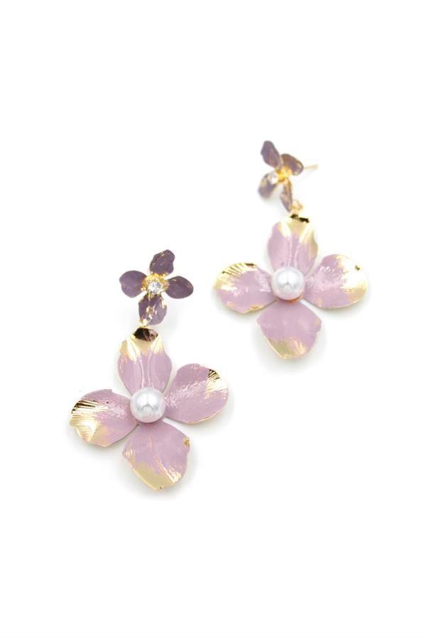 Metal Çiçek Küpe - Pembe