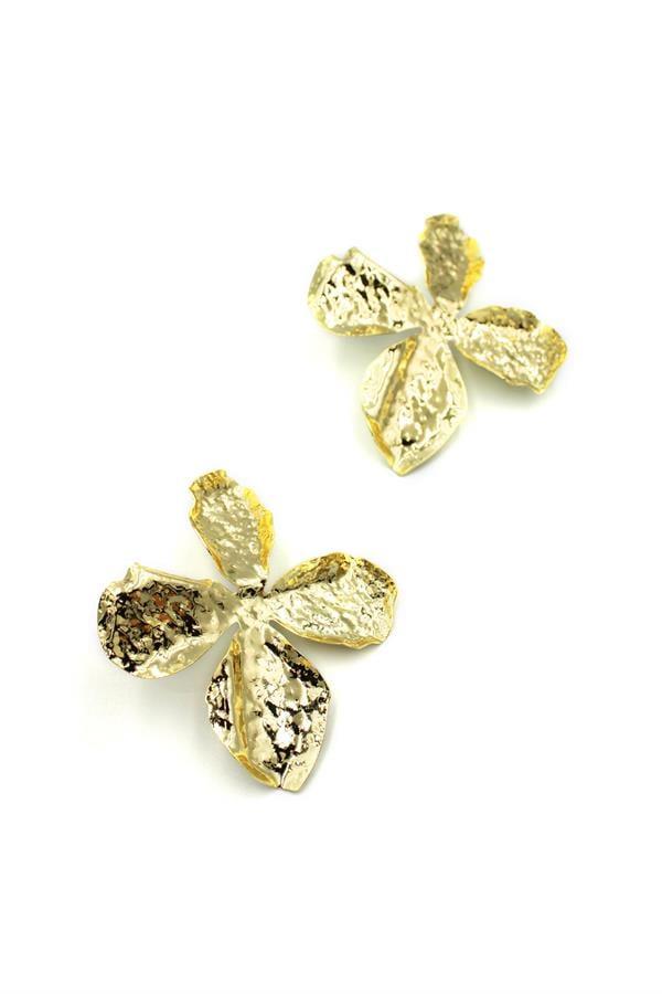 Metal Yaprak Küpe - Altın