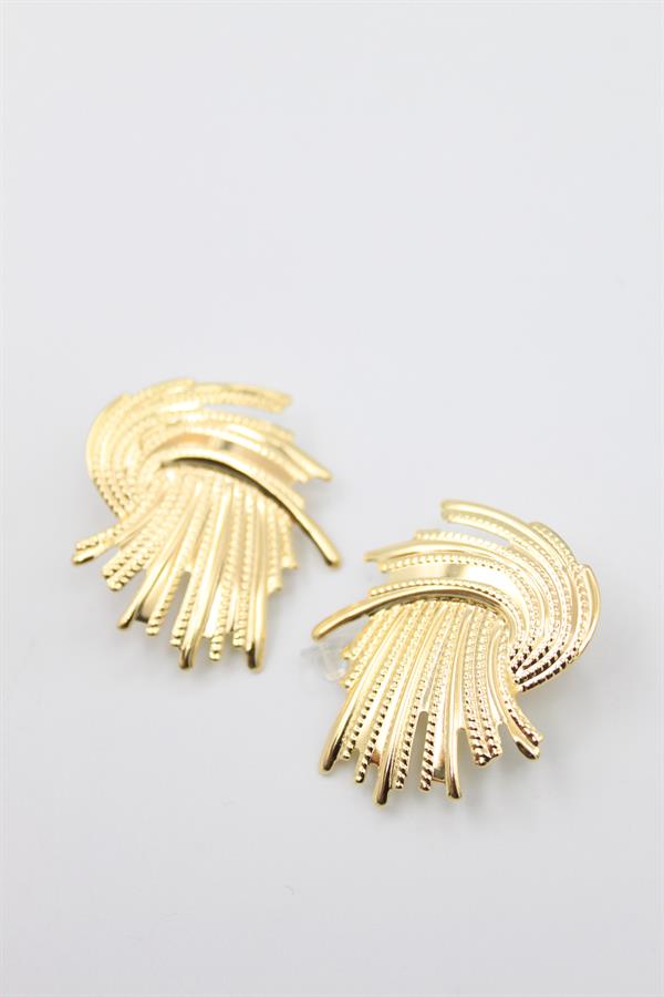 Metal Yaprak Küpe - Altın