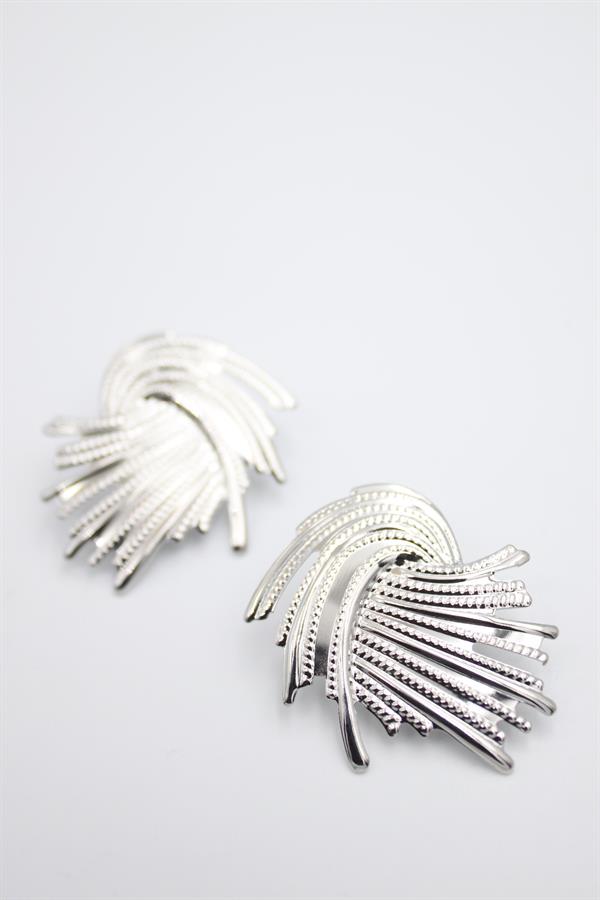 Metal Yaprak Küpe - Gümüş