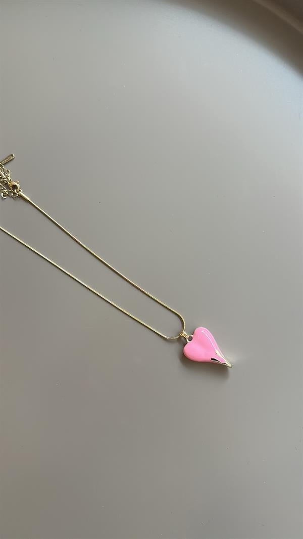 Mineli Kalp Kolye - Pembe