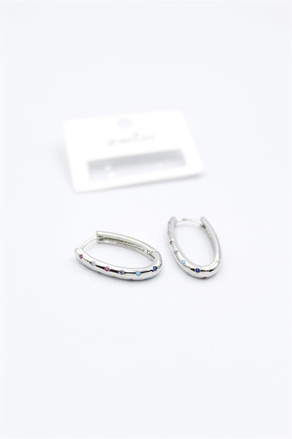 Oval Taşlı Küpe - Gümüş