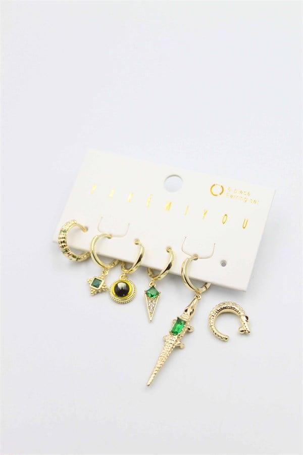 Renkli Taşlı Set Küpe - Altın