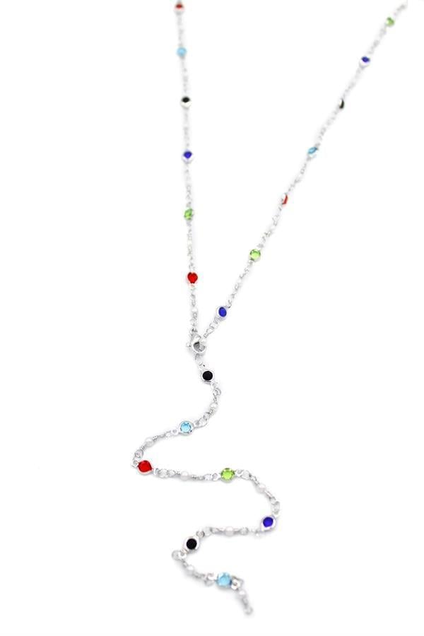 Renkli Taşlı Y Kolye - Gümüş