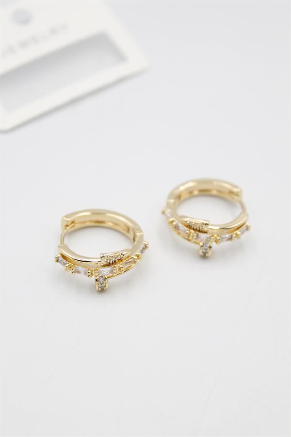 Taşlı Çivi Küpe - Altın