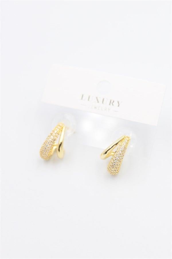 Taşlı Halka Küpe - Altın