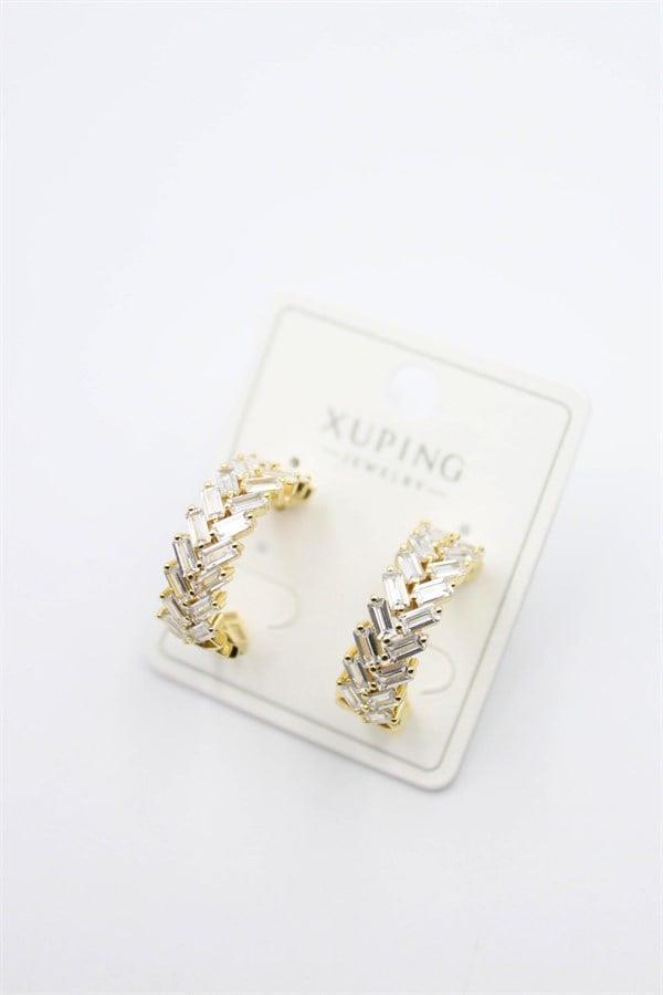 Taşlı Halka Küpe - Altın