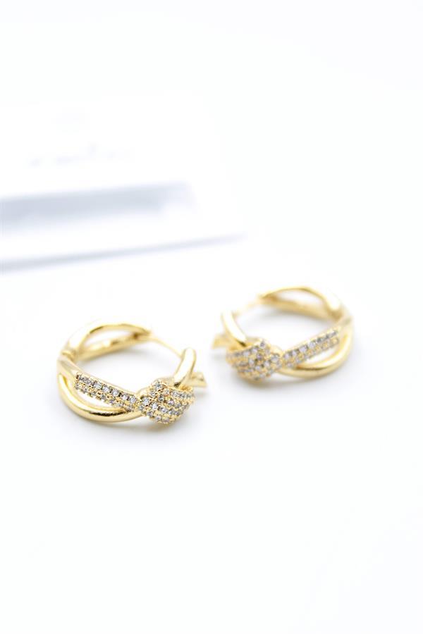 Taşlı Halka Küpe - Altın