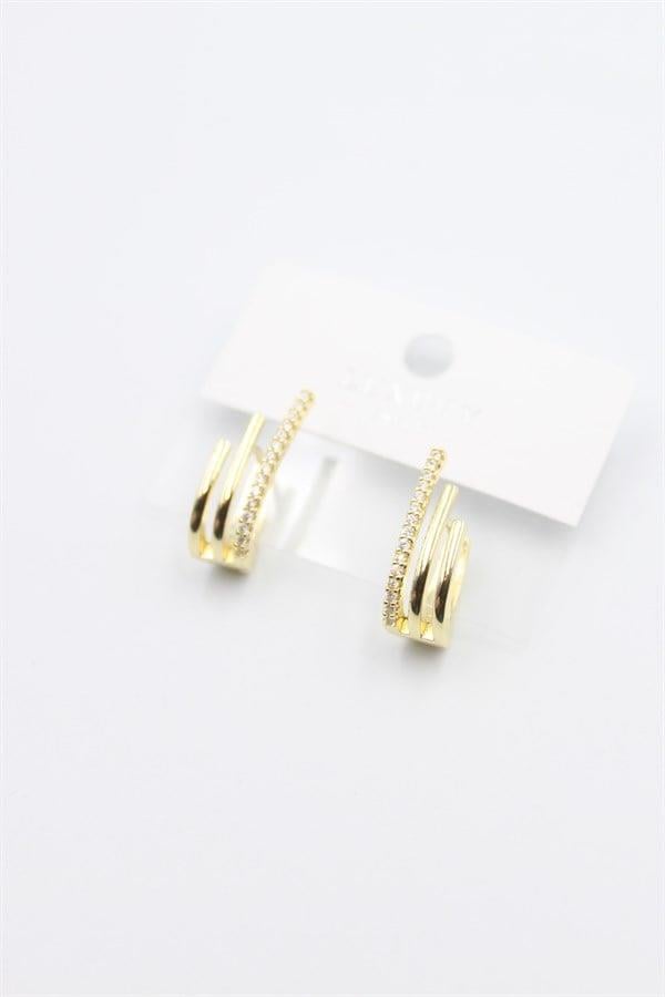 Taşlı Halka Küpe - Altın