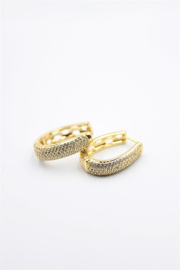 Taşlı Halka Küpe - Altın