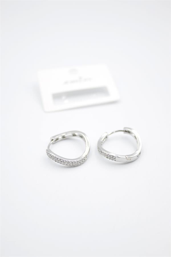 Taşlı Halka Küpe - Gümüş