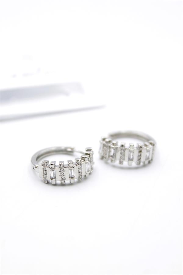 Taşlı Halka Küpe - Gümüş