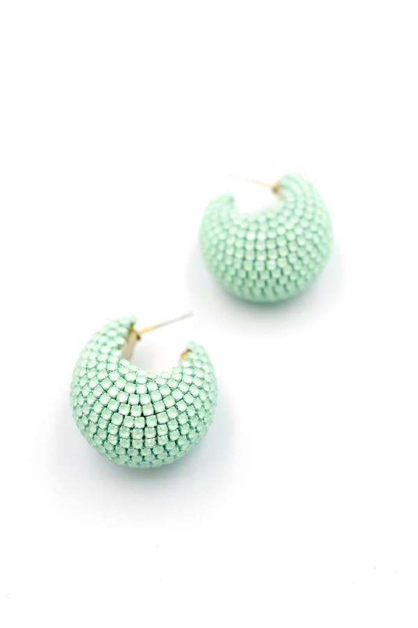 Taşlı Halka Küpe - Yeşil