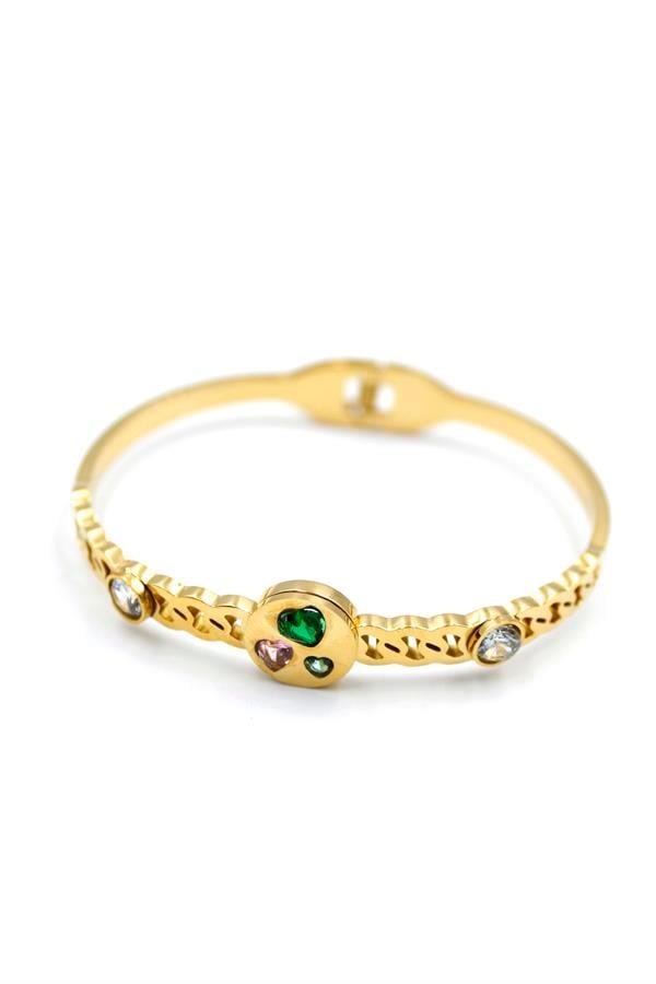 Taşlı Kalp Bilezik - Altın