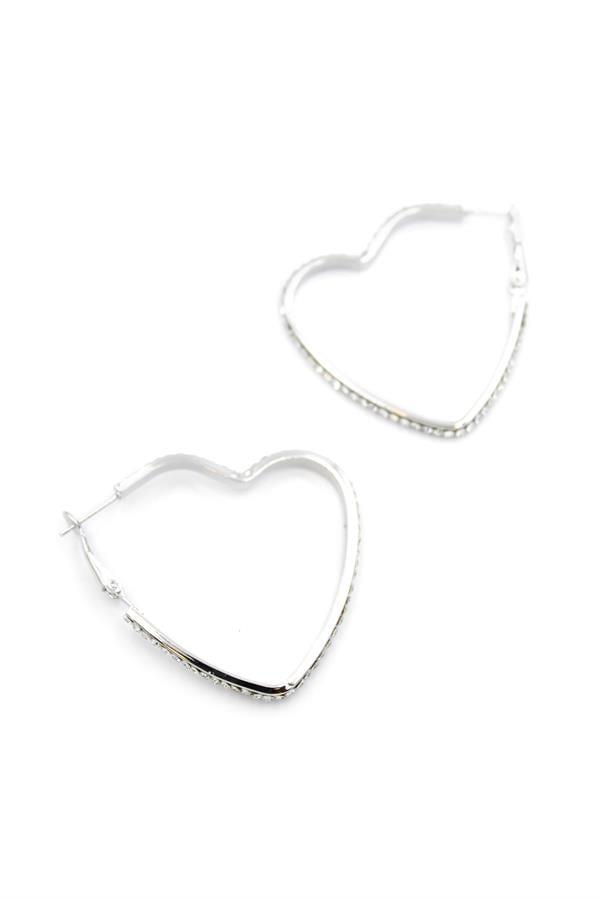 Taşlı Kalp Halka Küpe - Gümüş