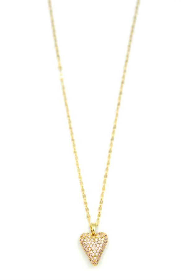 Taşlı Kalp Kolye - Altın
