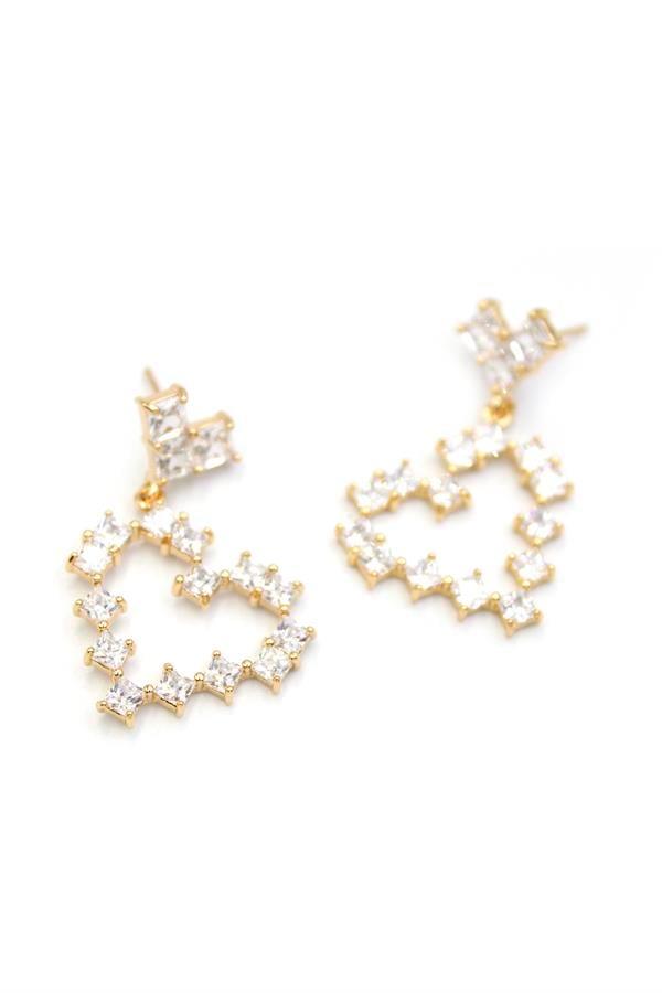 Taşlı Kalp Küpe - Altın