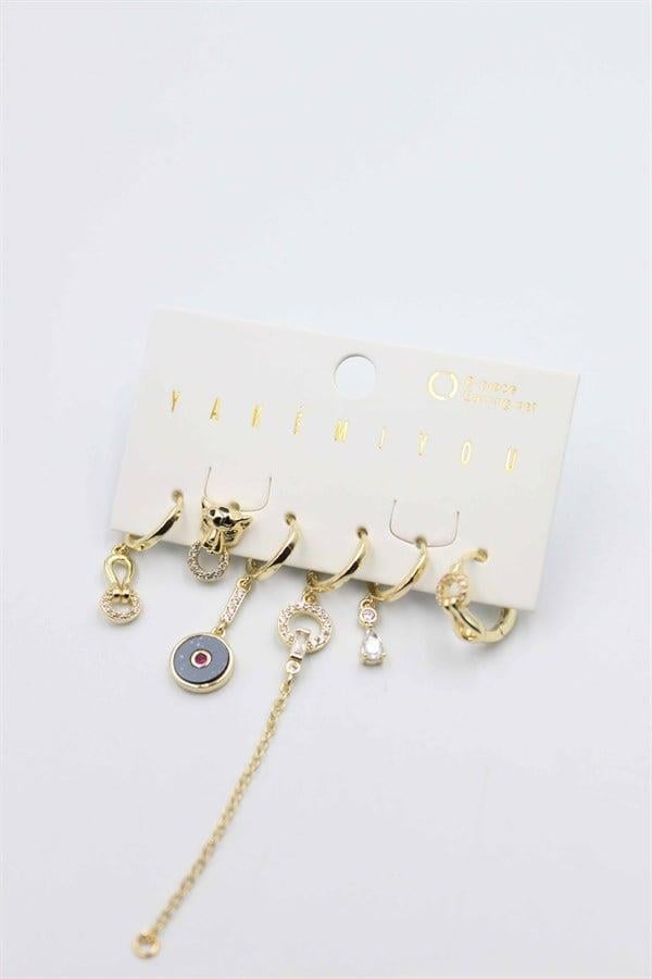 Taşlı Set Küpe - Altın