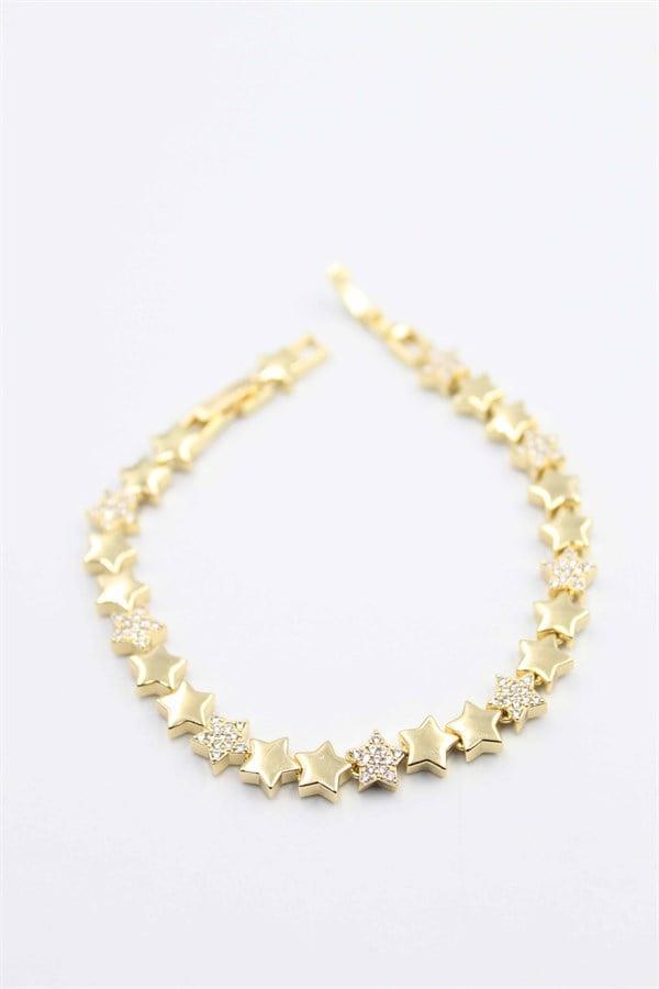 Taşlı Yıldız Bileklik - Altın