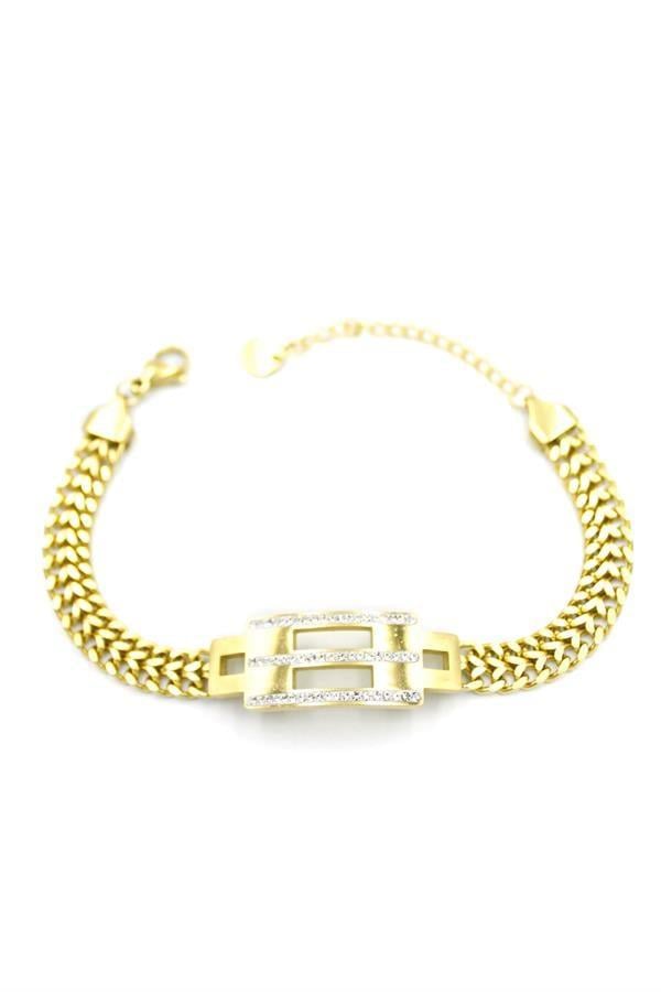 Taşlı Zincir Bileklik - Altın