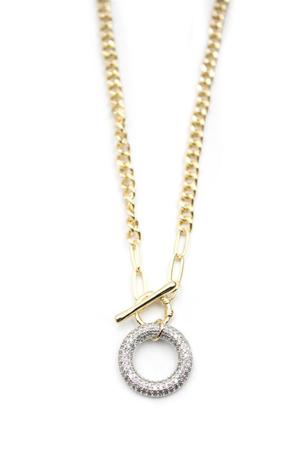 Taşlı Zincir Kolye - Altın