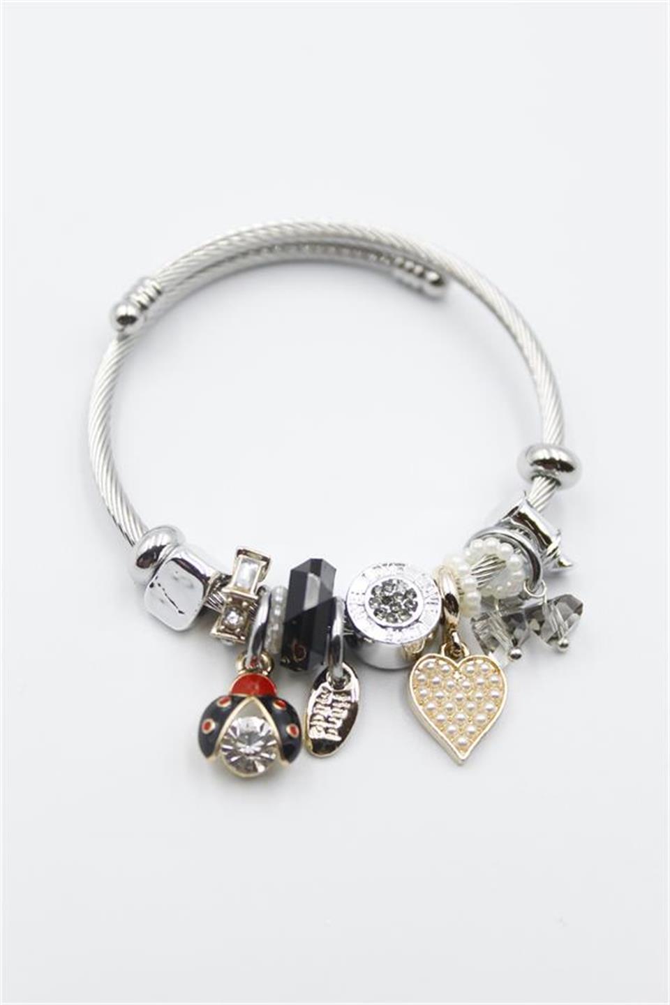 Uğur Böceği Charmlı Bilezik - Siyah