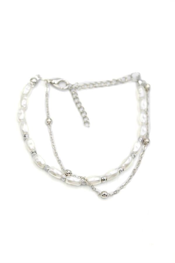 Zincirli İnci Bileklik - Gümüş