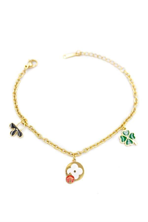 Zincirli VC Yonca Bileklik - Altın