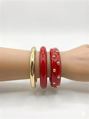 3Lü Set Bilezik - Kırmızı