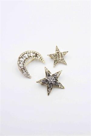 3lü Ay Yıldız Broş - Altın