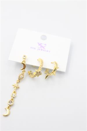 3lü Ay Yıldız Küpe - Altın