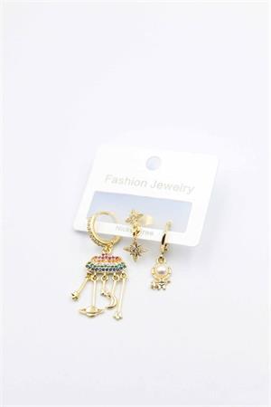 3lü Bulut Küpe - Altın