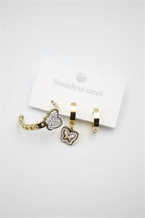 3lü Kelebek Küpe - Altın