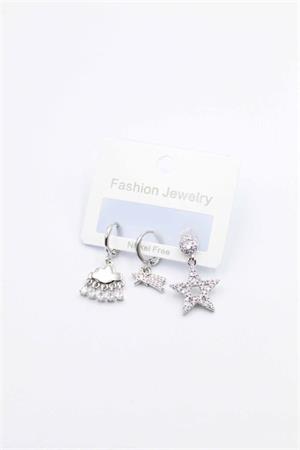 3lü Yıldız Küpe - Gümüş