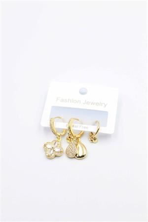 3lü Yonca Küpe - Altın