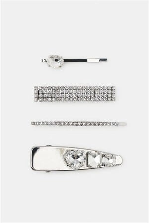4lü Taşlı Metal Set Toka - Gümüş