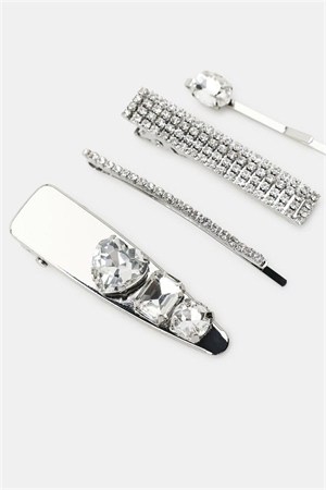 4lü Taşlı Metal Set Toka - Gümüş