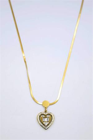 Baget Taşlı  Kalp Kolye - Altın