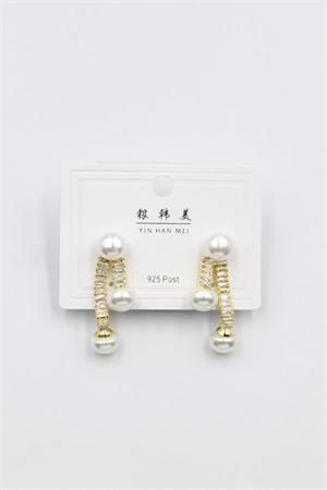 Baget Taşlı İncili Küpe - Altın