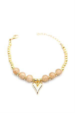 Boncuklu Kalp Bileklik - Krem