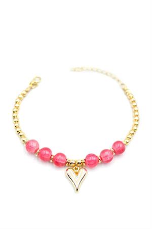 Boncuklu Kalp Bileklik - Pembe