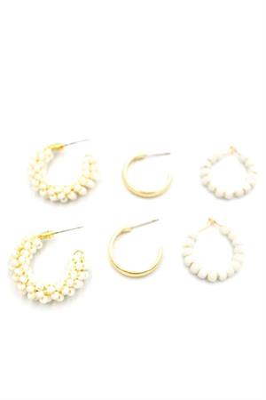 Boncuklu Küpe Seti - Krem