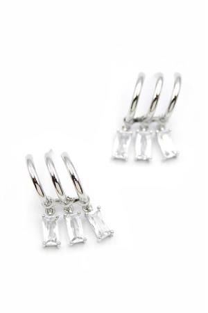 Büyük Baget Taşlı Küpe - Gümüş