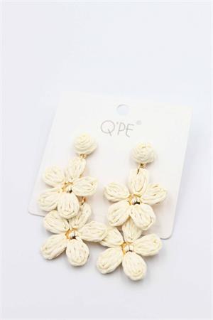 Hasır Çiçek Küpe - Krem